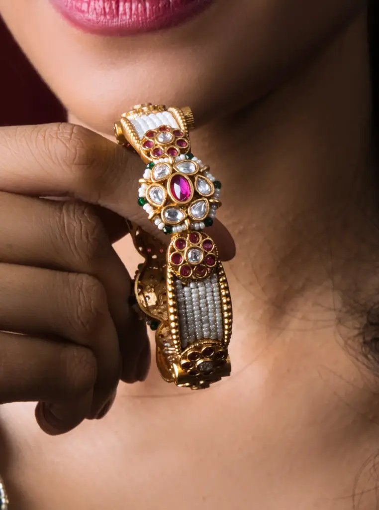 Floral Kundan Moti Bangle Pair : PES42179