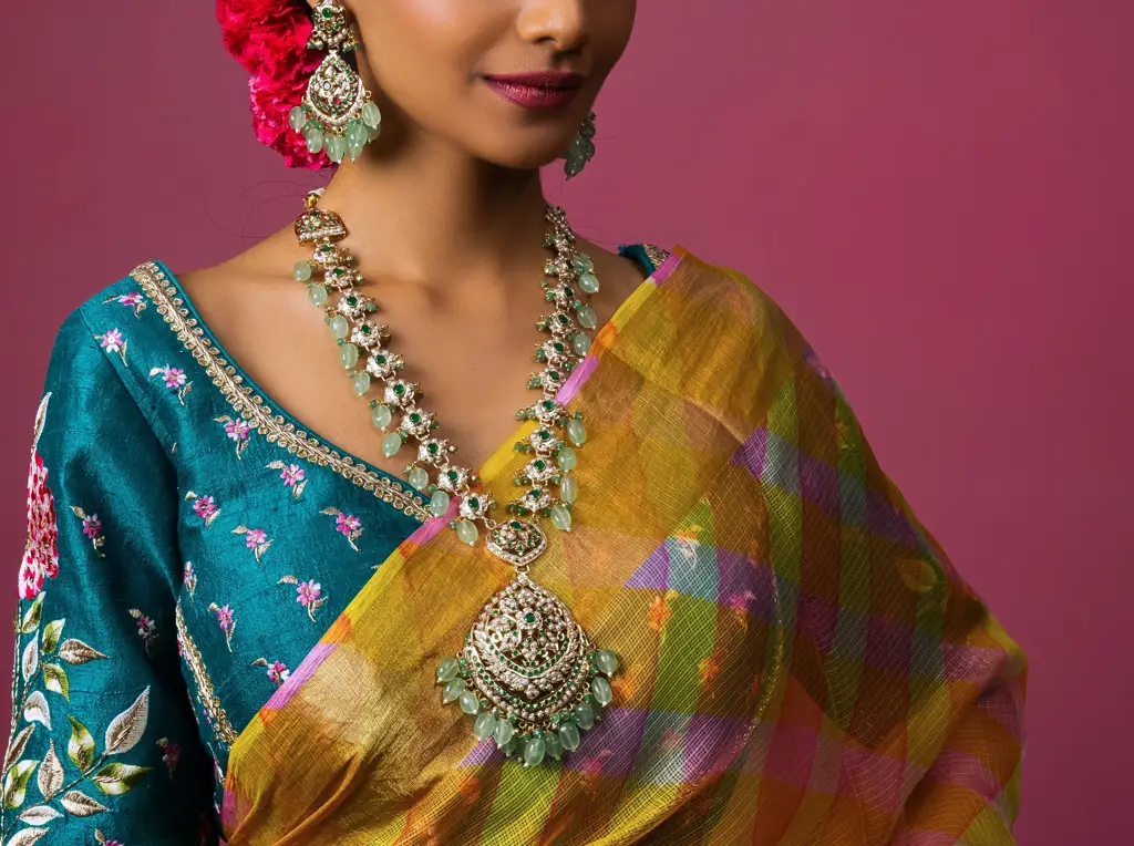 Mint Green Jadau Rani Haar With Chaandbalis : PEN001M