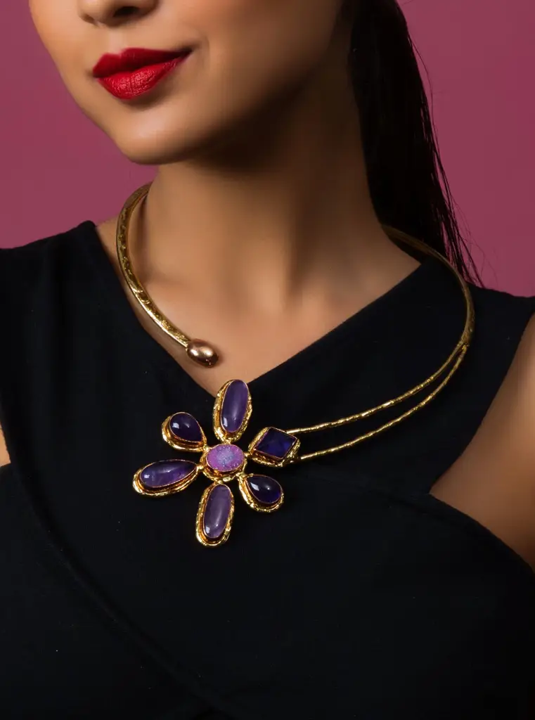 Floral Semi Precious Amethyst Necklace : SKQJ033