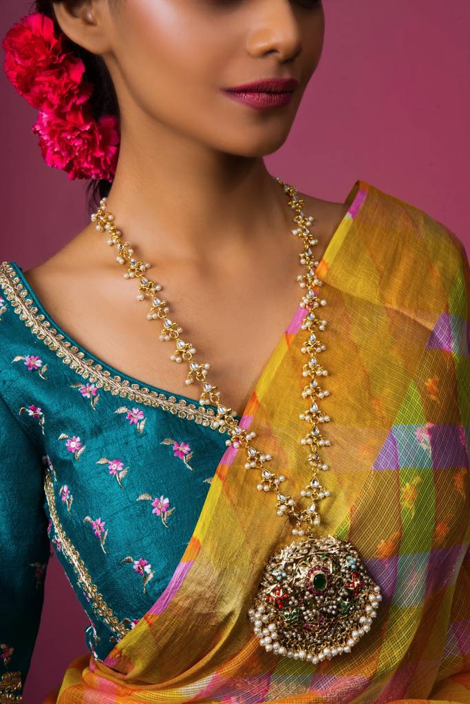 Navratan Gold Plated Jadau Pendant : SKQJ020
