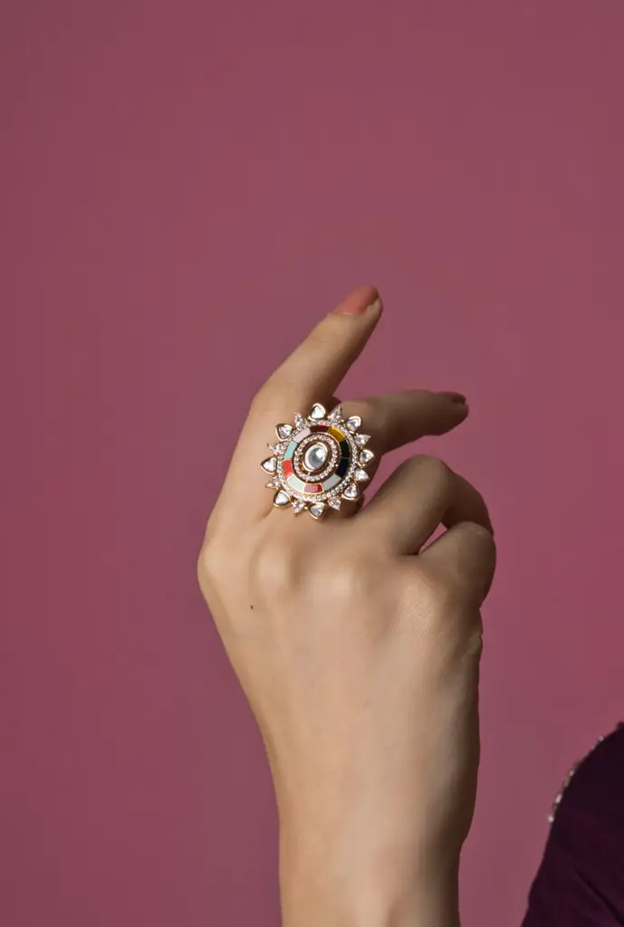 Jasmine Navratan Kundan Party Ring : RMQJ0038