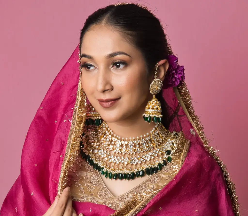 Emerald Toned Pachi Kundan Bridal Choker Set - With Jhumka Earrings : RMQJ0060