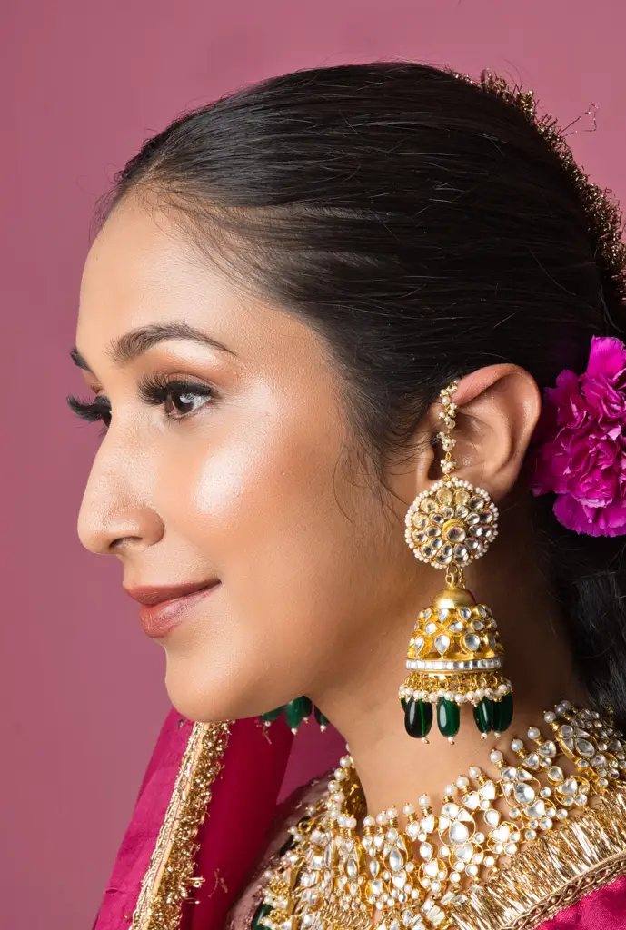 Emerald Toned Pachi Kundan Bridal Choker Set - With Jhumka Earrings : RMQJ0060