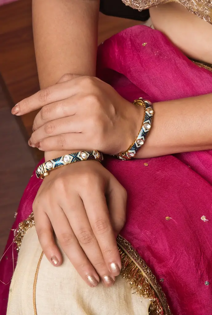 Azure Meenakari Sleek Polki Bangle - Openable : RMQJ0063