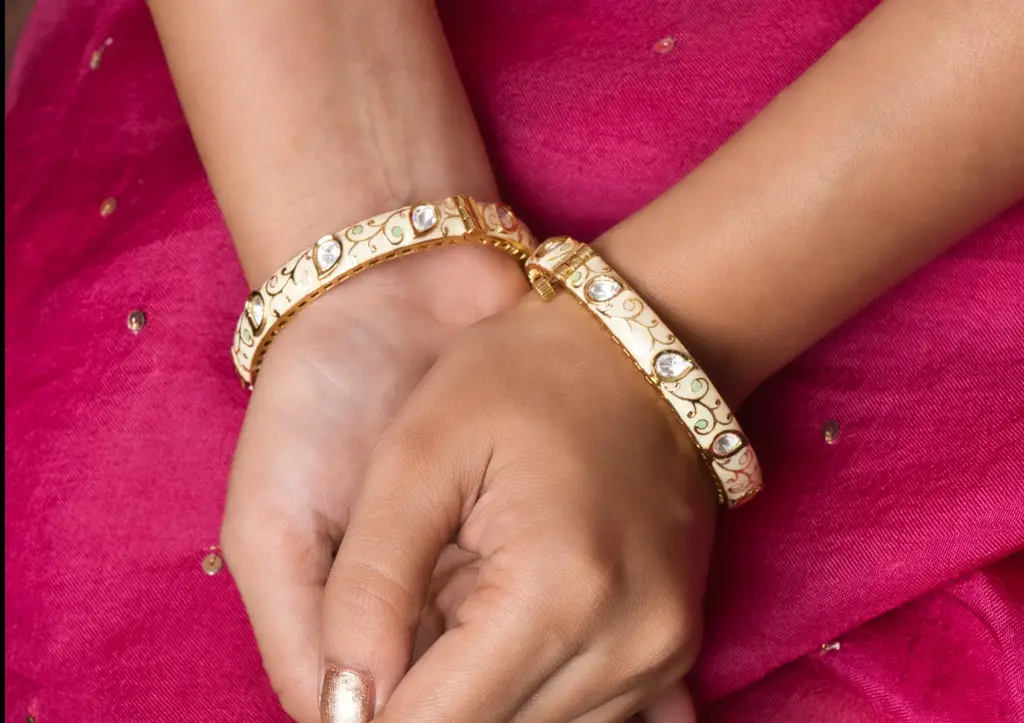 Cream Elegance Meenakari Bangles - Openable : RMQJ0068
