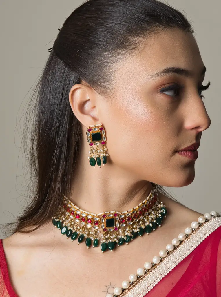Sameera Multicolour Kundan Jewellery Set With Earrings : RMQJ0075