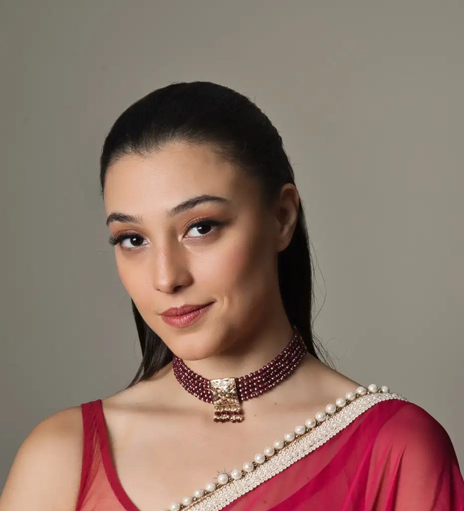Chic Jadau Square Tukdi Red Choker : RMQJ0077