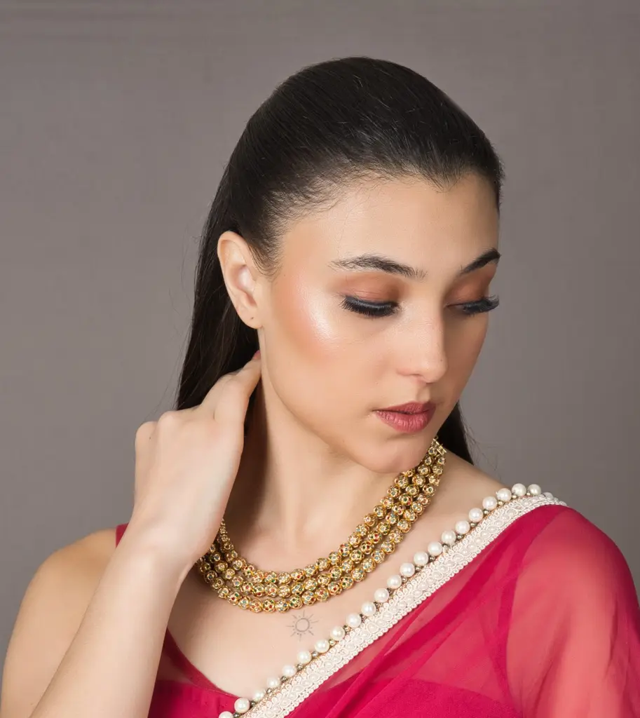 Triple Layer Sona Moti Navratan Necklace : RMQJ0082