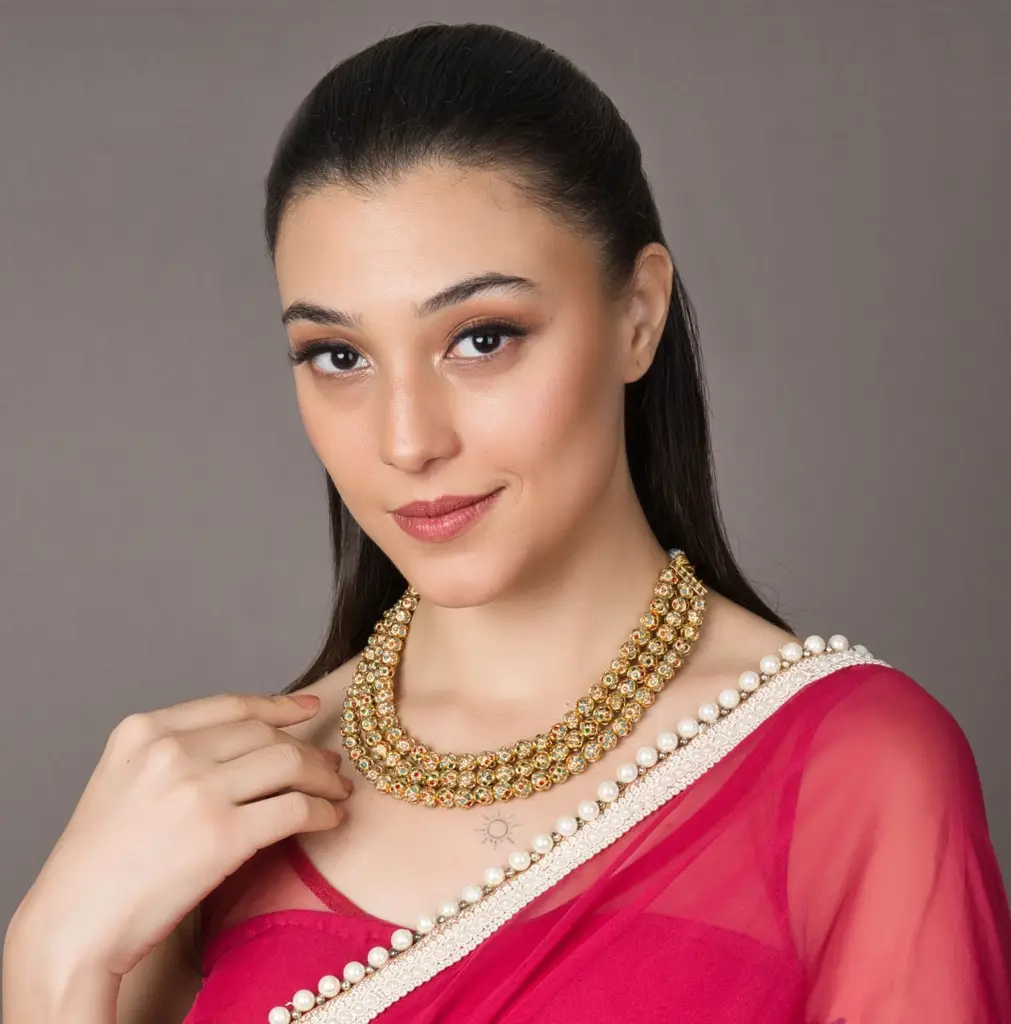 Triple Layer Sona Moti Navratan Necklace : RMQJ0082