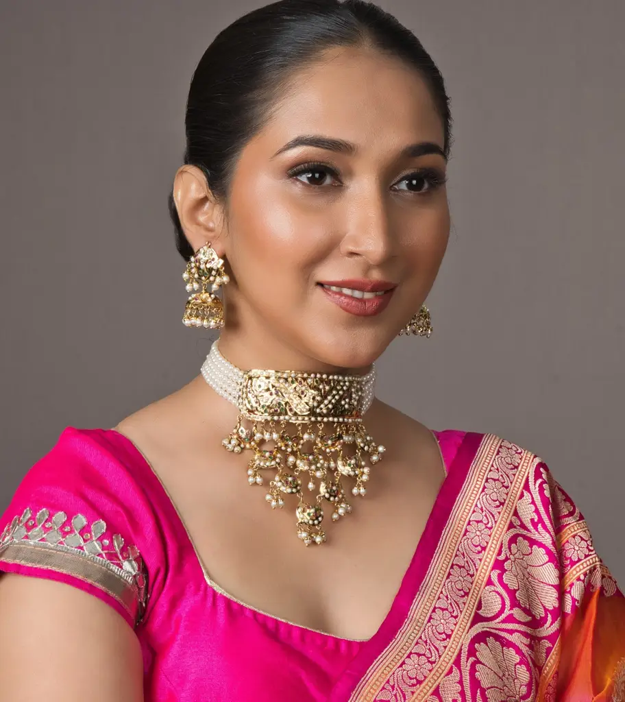 Waterfall Bridal Jadau Choker Set - With Jhumka Earrings - Multi Color : RMQJ0099