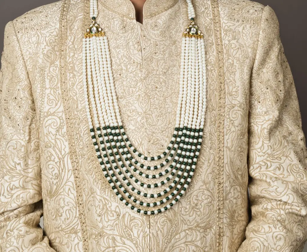 Royal Green Kundan Groom Mala : RMQJ0107