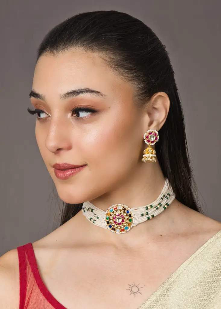 Barkha Kundan Choker With Earrings (Necklace And Earrings Set) : N200