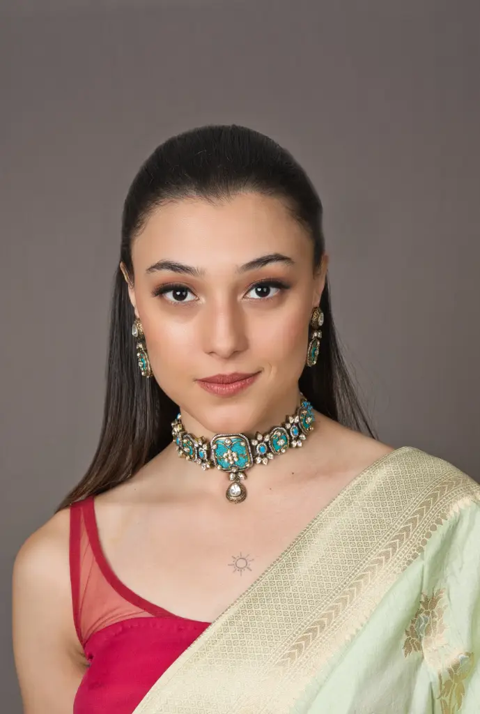 Oceanic Turquoise Blue Bliss Choker Set - With Earrings : RMQJ0112