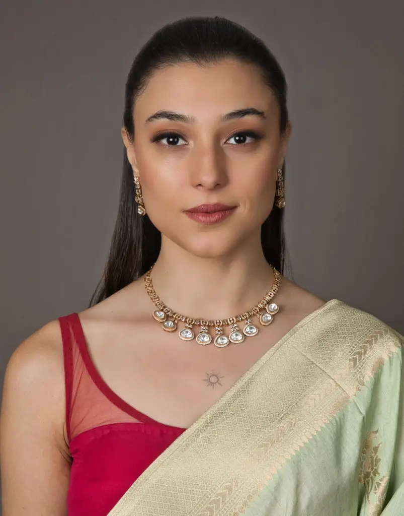 Sleek Real Look Alike Polki Set - With Earrings : RMQJ0113
