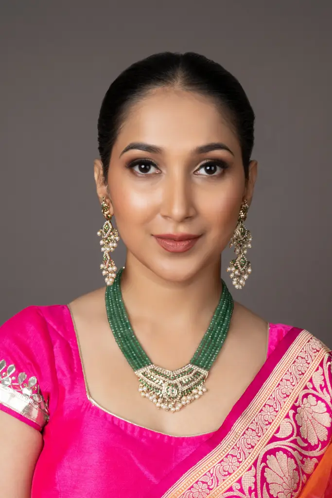 Green Jadau Tanmaniya Necklace Set With Earrings : RMQJ0120