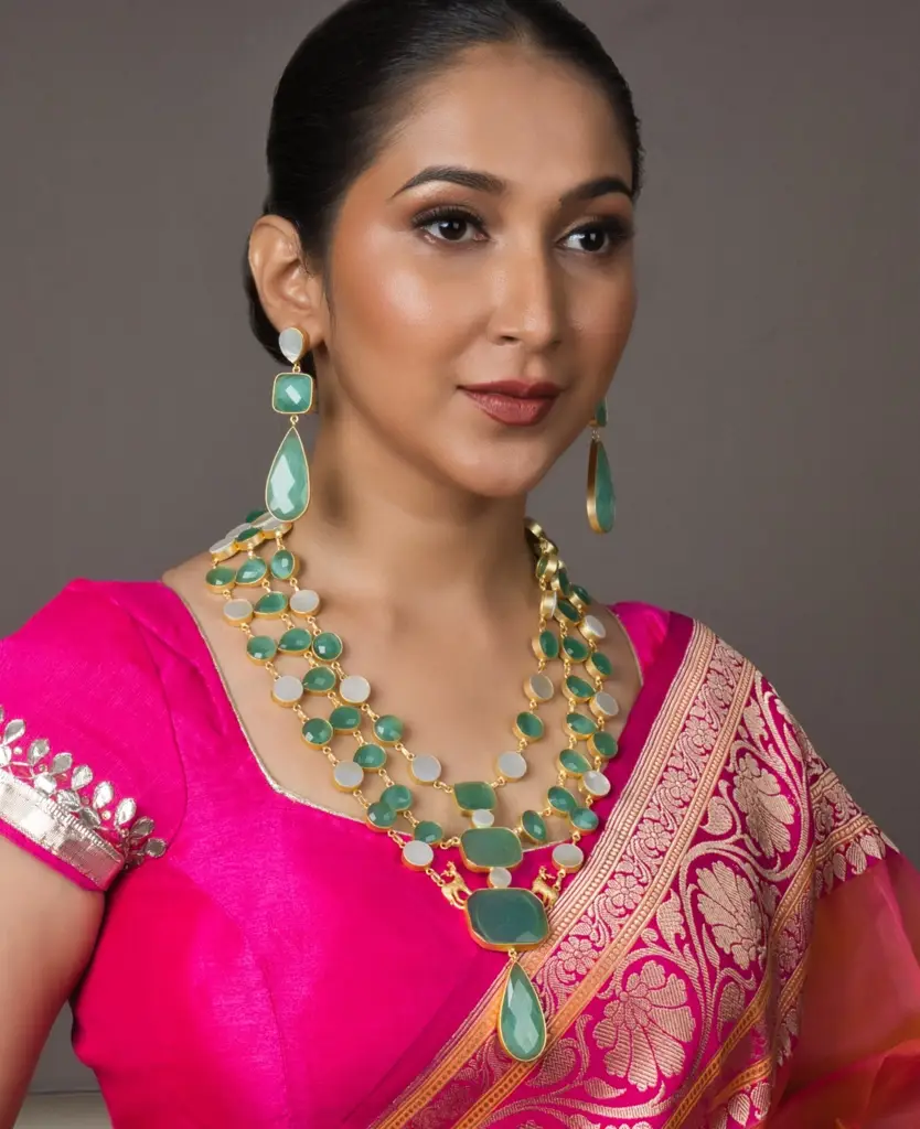 Mint Green Indo-Western Fusion Set With Earrings : RMQJ0125