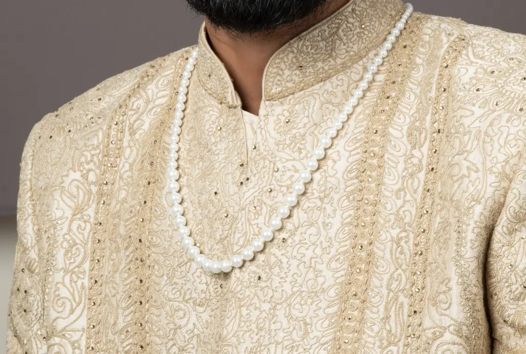 White Pearl Single Layer Grooms Sherwani Mala : ASQJ104