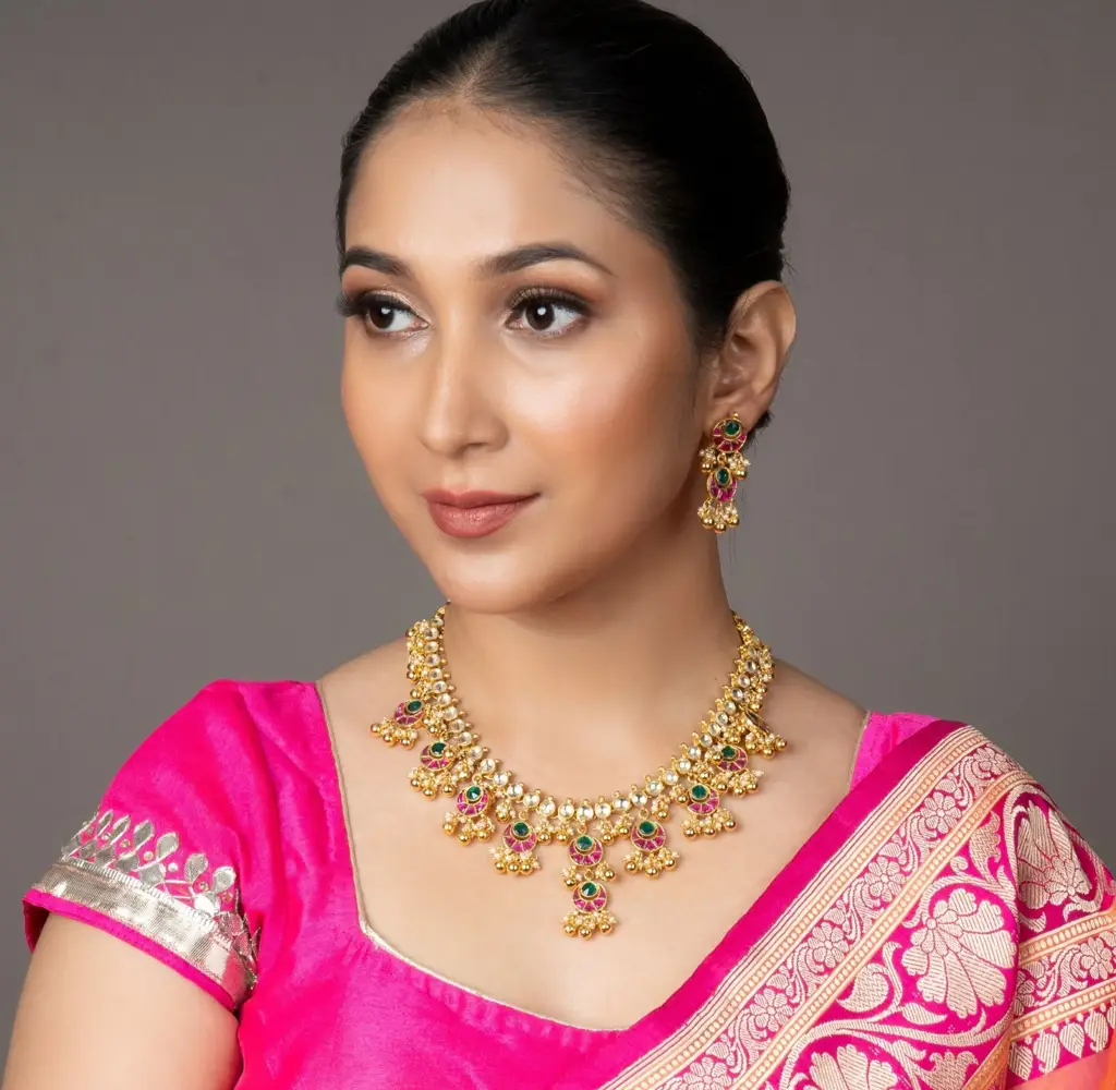 Multi Colour Kundan Necklace And Earrings Set : N199