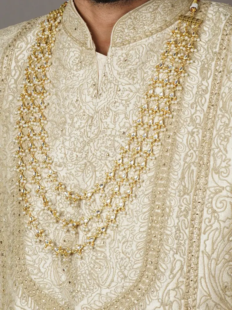Majestic Triple Layer Kundan Groom Sherwani Biya Mala : ASQJ113