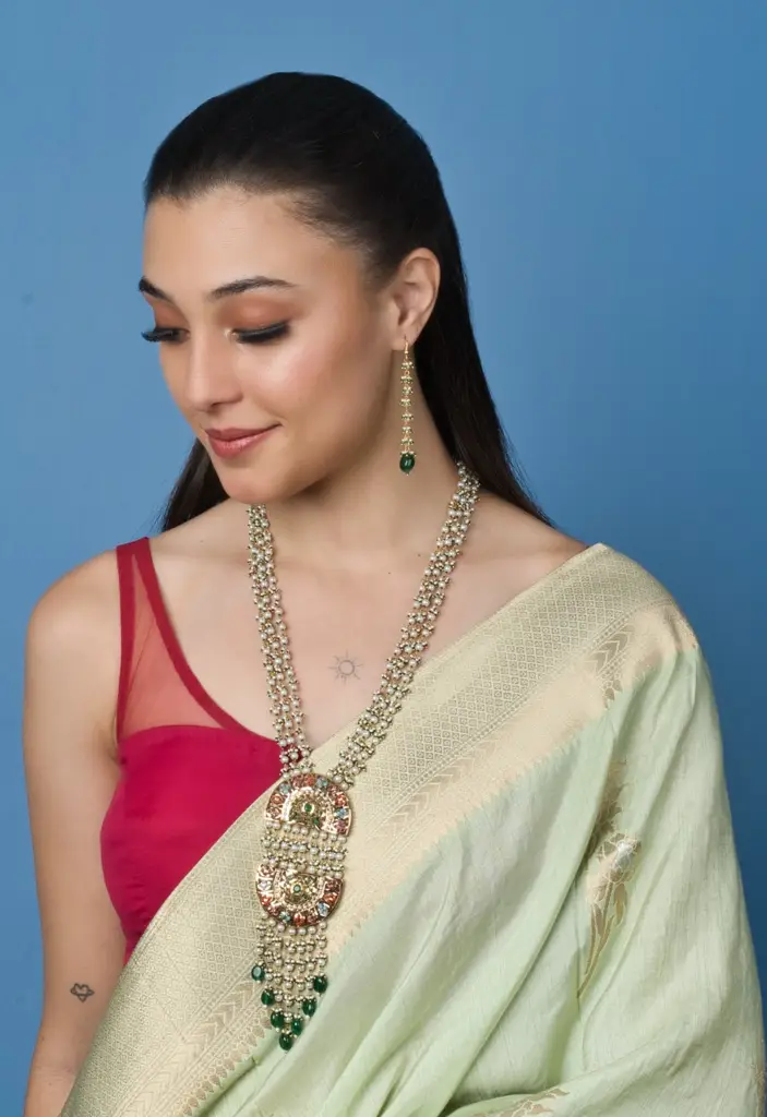 Royale Navratan Jadau Double D Pendant - With Earrings : ASQJ119