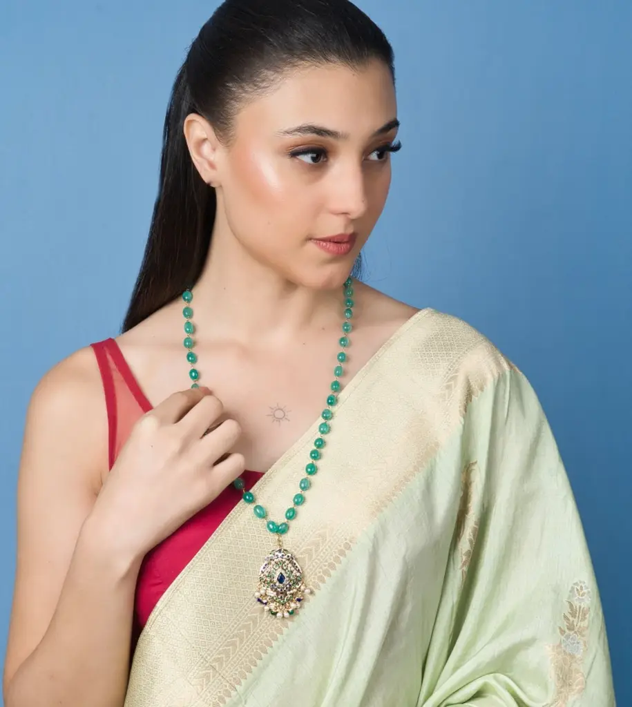 Majestic Peacock Jadau Drop Pendant : ASQJ122