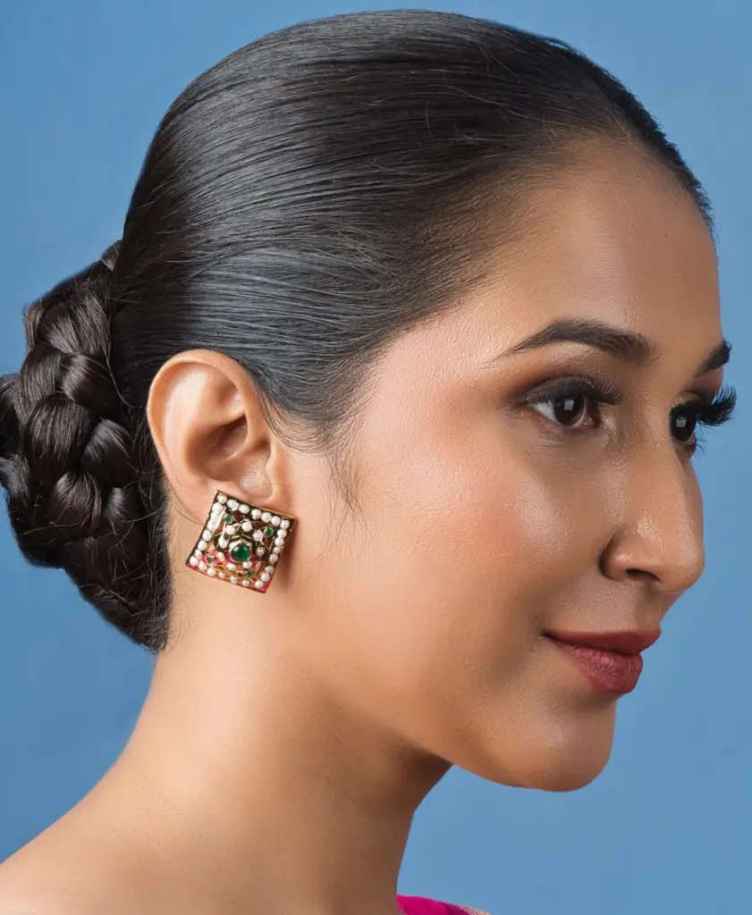 Exquisite Square Jadau Stud Earring : ASQJ131