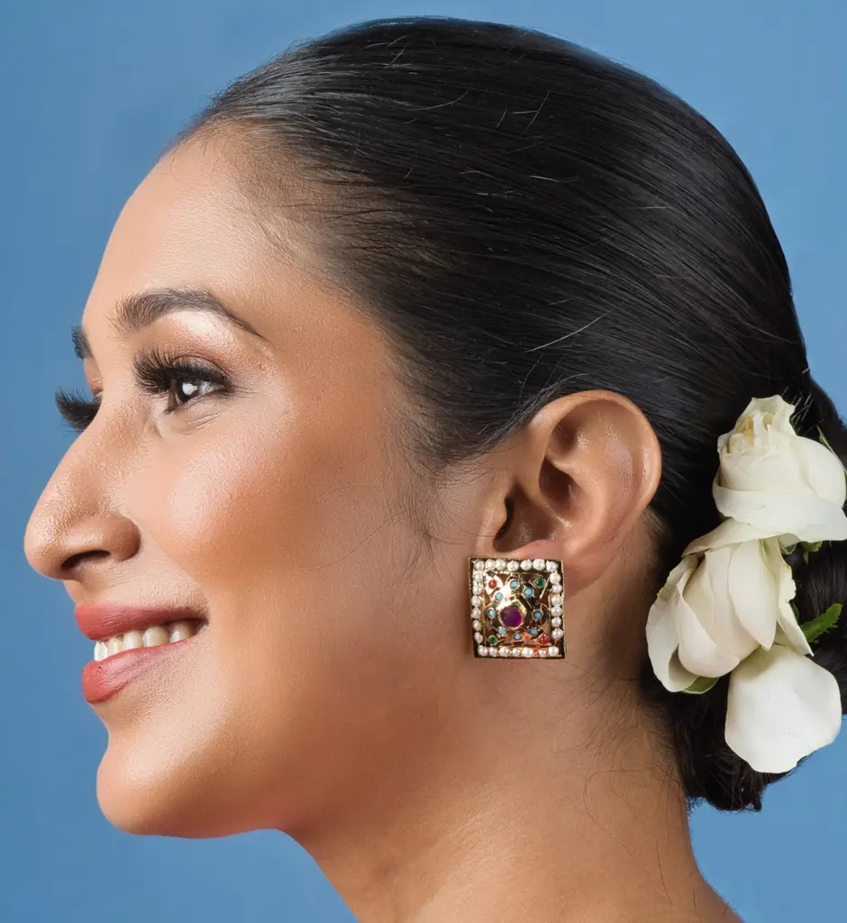 Exquisite Square Jadau Stud Earring : ASQJ132