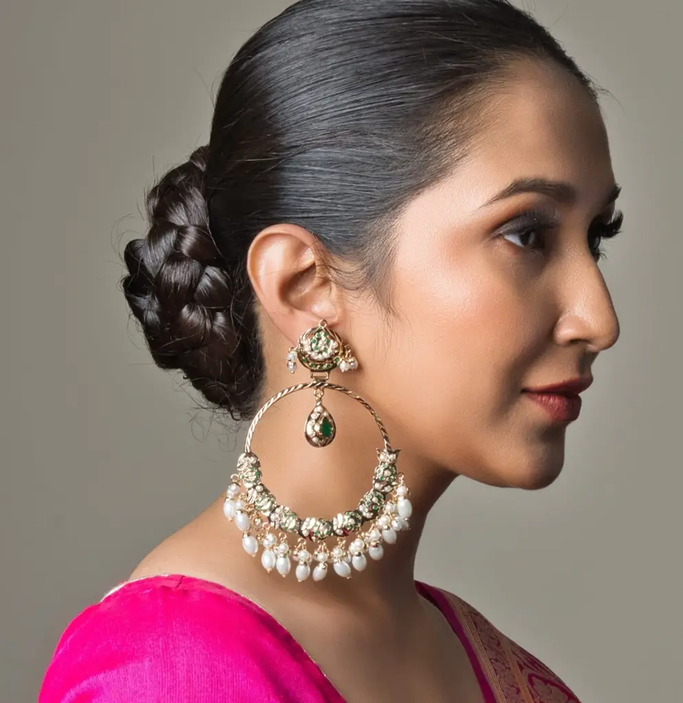 Shanaya Jadau Green Chaandbali Earrings : SKQJ1922