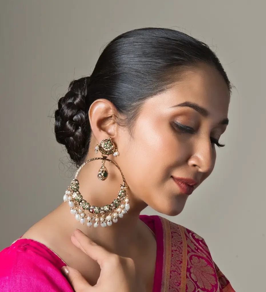 Shanaya Jadau Green Chaandbali Earrings : SKQJ1922