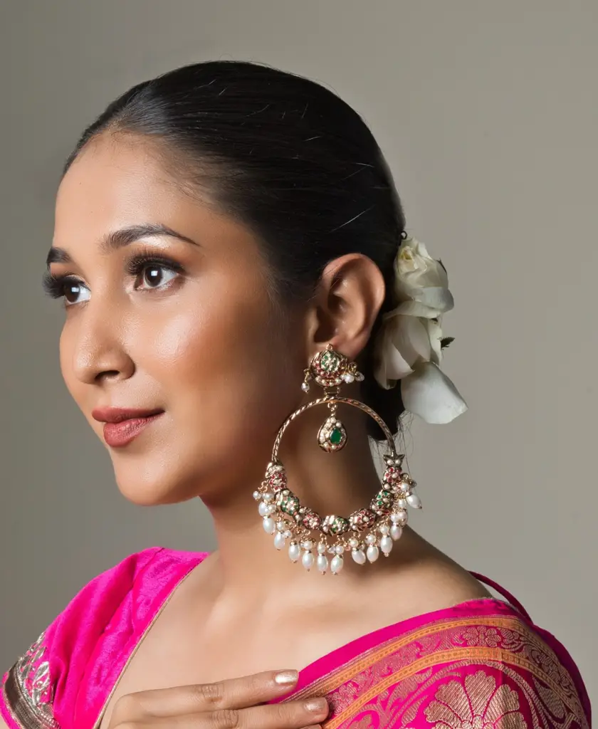 Sheenam Jadau Chaandbali Earrings - Multicolor : SKQJ1732