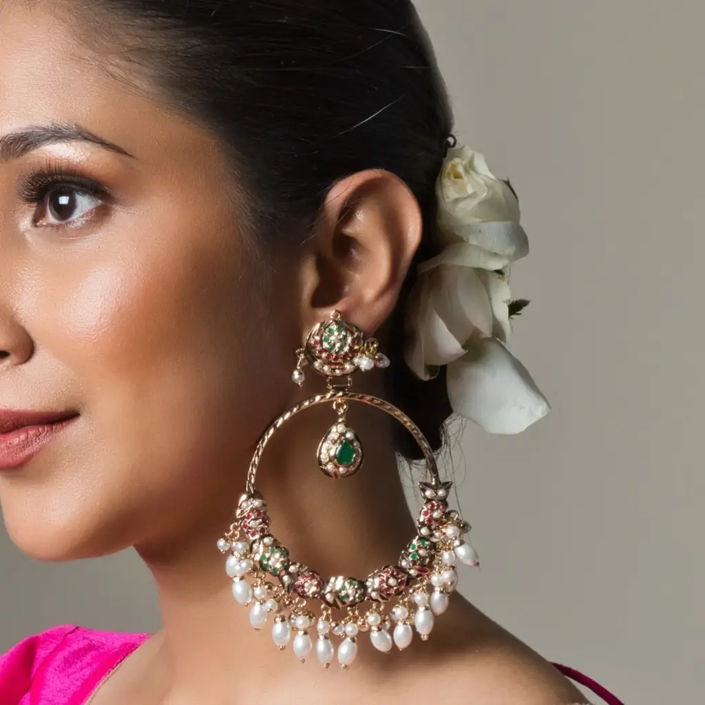 Sheenam Jadau Chaandbali Earrings - Multicolor : SKQJ1732