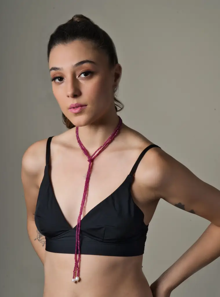 Magenta Baroque Drop Muffler Tie Necklace - Openable : SKQJ188