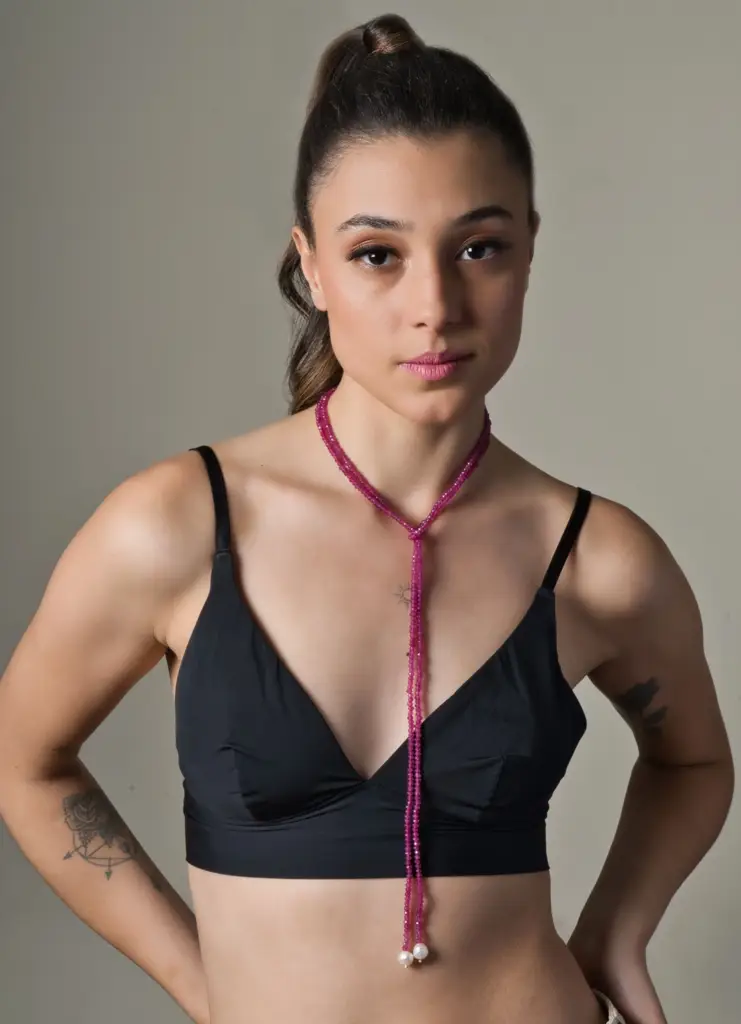 Magenta Baroque Drop Muffler Tie Necklace - Openable : SKQJ188