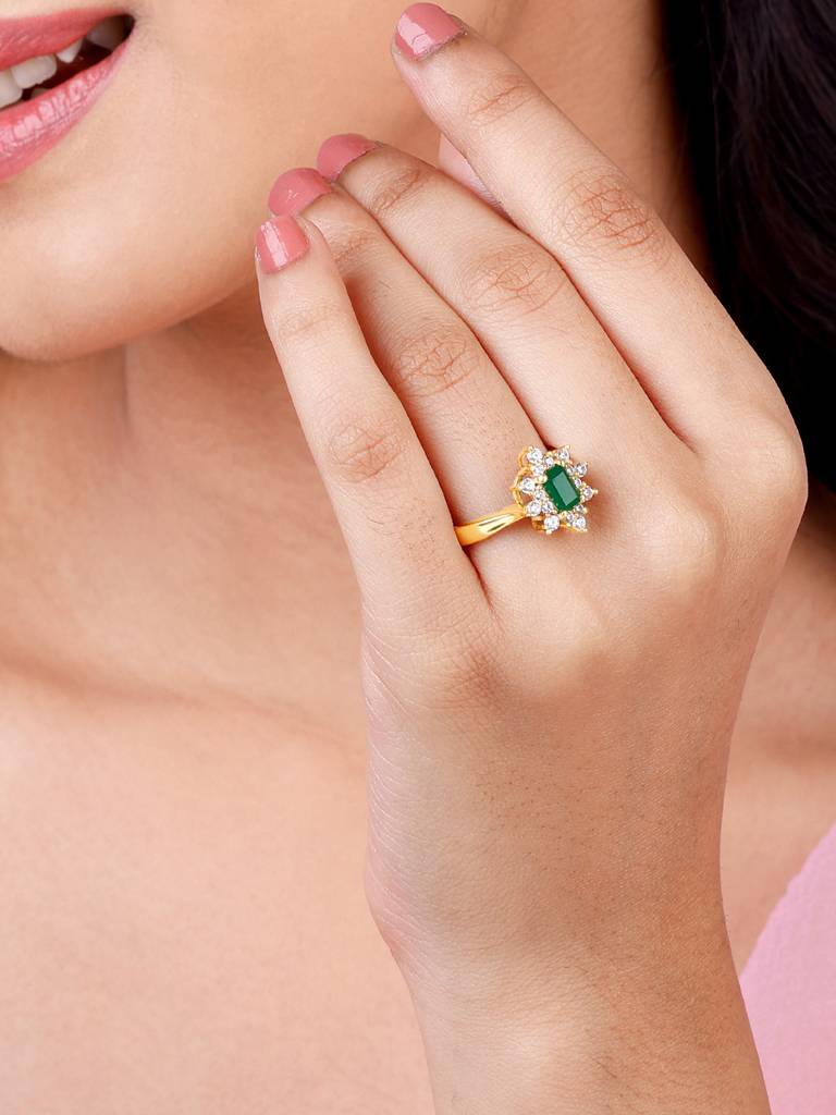 Giva 925 Sterling Silver Golden Green Crush Ring