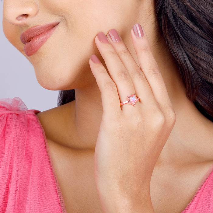 Giva 925 Sterling Silver Rose Gold Shine Like The Star Ring, Adjustable | Gifts For Women  : R01017