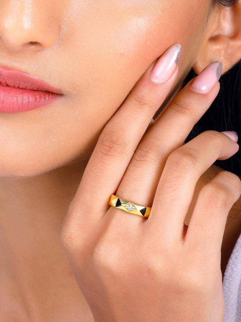 Giva 925 Sterling Silver Golden Tri Facet Ring For Her