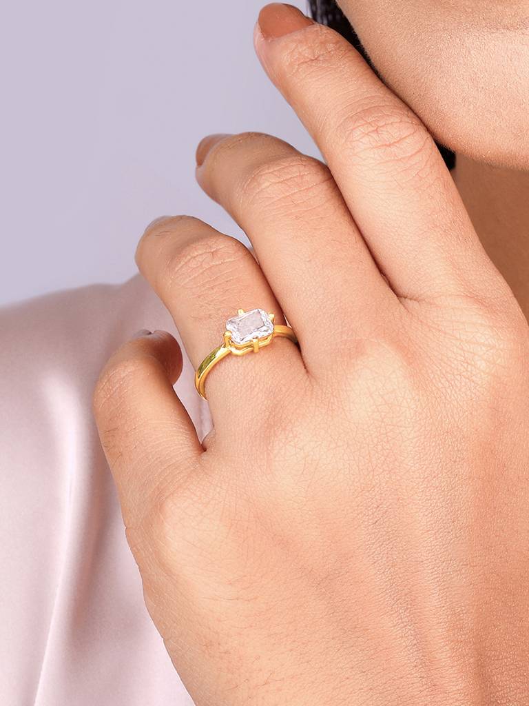 Giva 925 Sterling Silver Golden Baguette Bling Ring