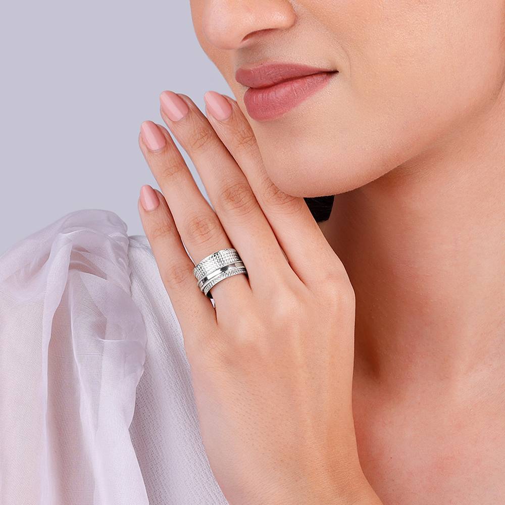 Giva 925 Sterling Silver Multi Pattern Ring,Fixed Size,Indian - 12, Us - 6 : R01048