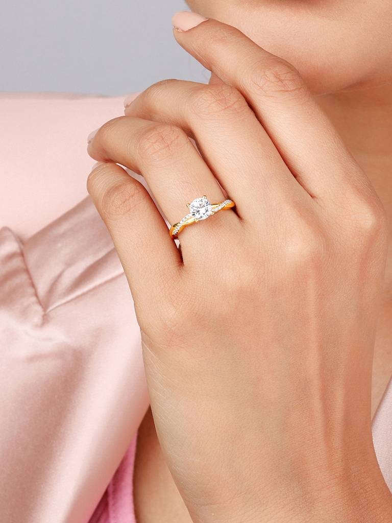 Giva 925 Sterling Silver Golden Solitaire Glow Ring