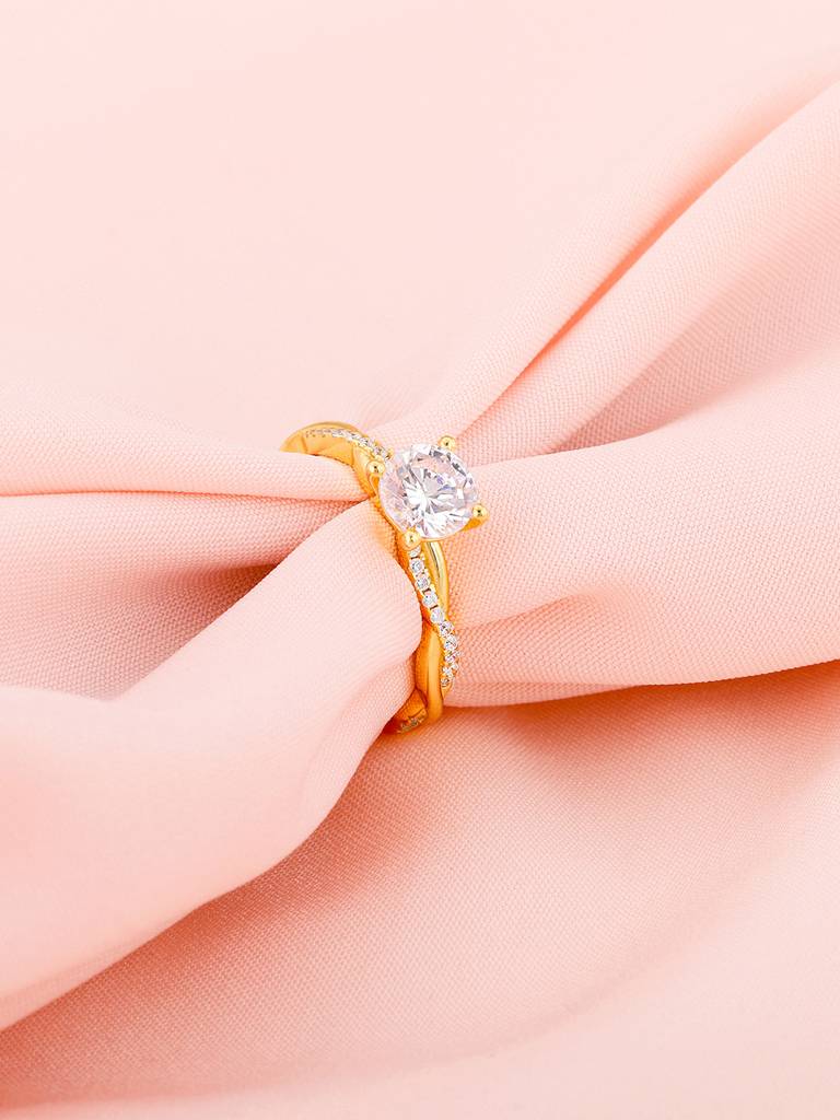 Giva 925 Sterling Silver Golden Solitaire Glow Ring