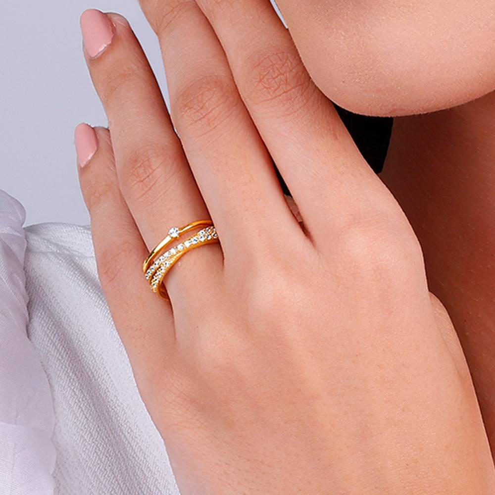 Giva 925 Silver Golden Layered Interweave Ring Adjustable : R01082