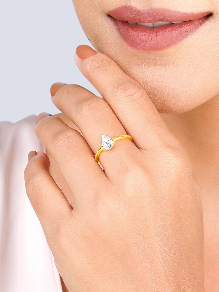 Giva 925 Sterling Silver Golden Simple Zirconia Ring