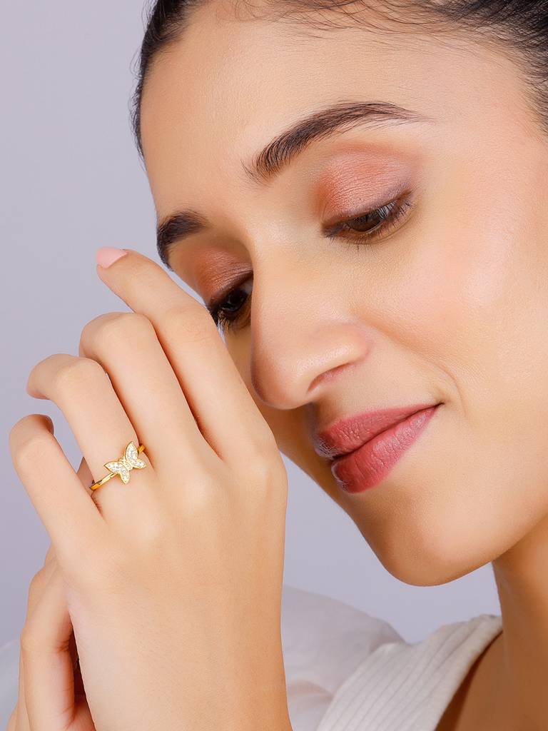 Giva 925 Sterling Silver Golden Butterfly Moments Ring