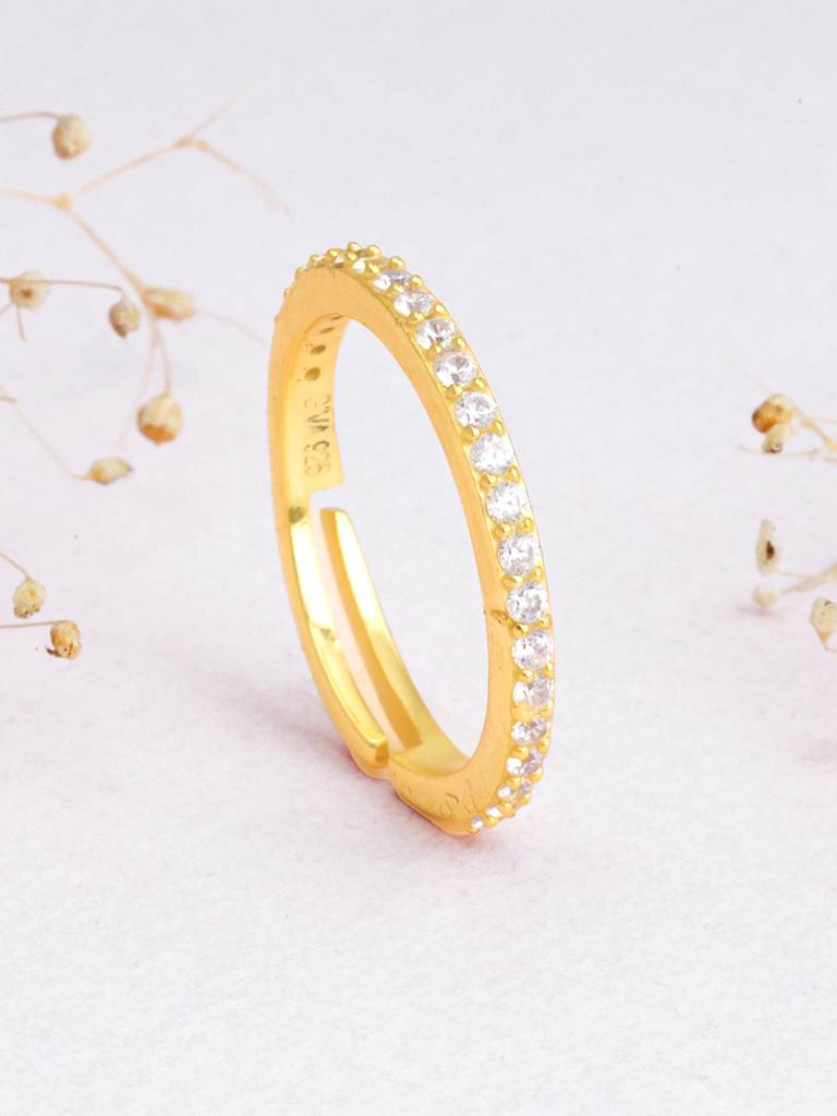 Giva 925 Sterling Silver Golden Minimal Zirconia Ring