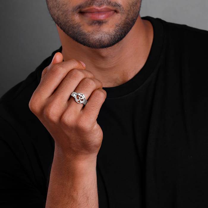 Giva 925 Sterling Silver Om Halo Ring For Him,Fixed Size, Indian - 22 | Gifts For Men & Bo : R01098