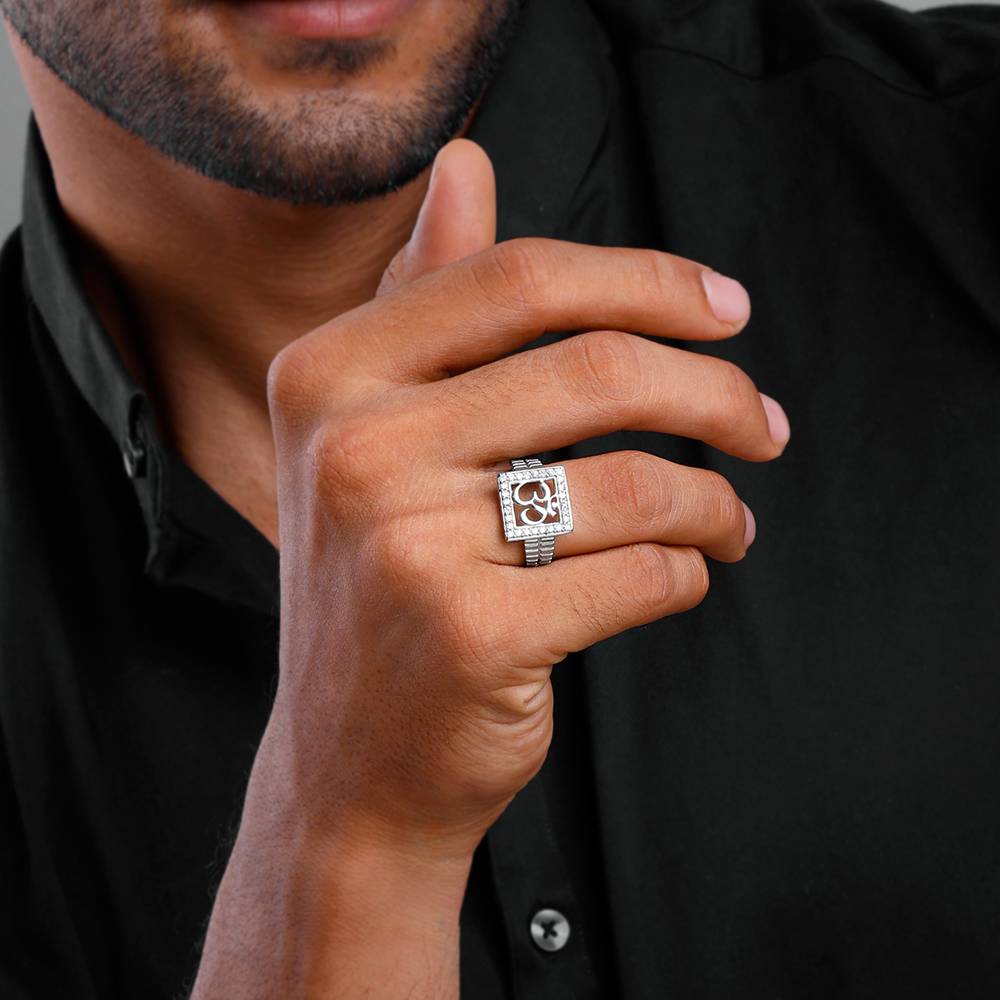 Giva 925 Silver Boxed Om Ring For Him Fixed Size Indian - 21 : R01099