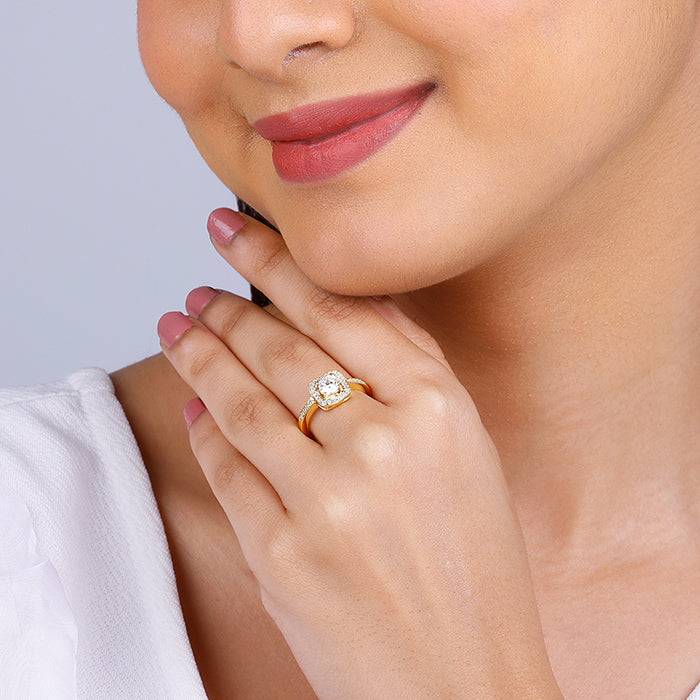 Giva 925 Sterling Silver Golden Convex Zircon Ring,Adjustable|Gift For Valentine | Gift Fo : R01154