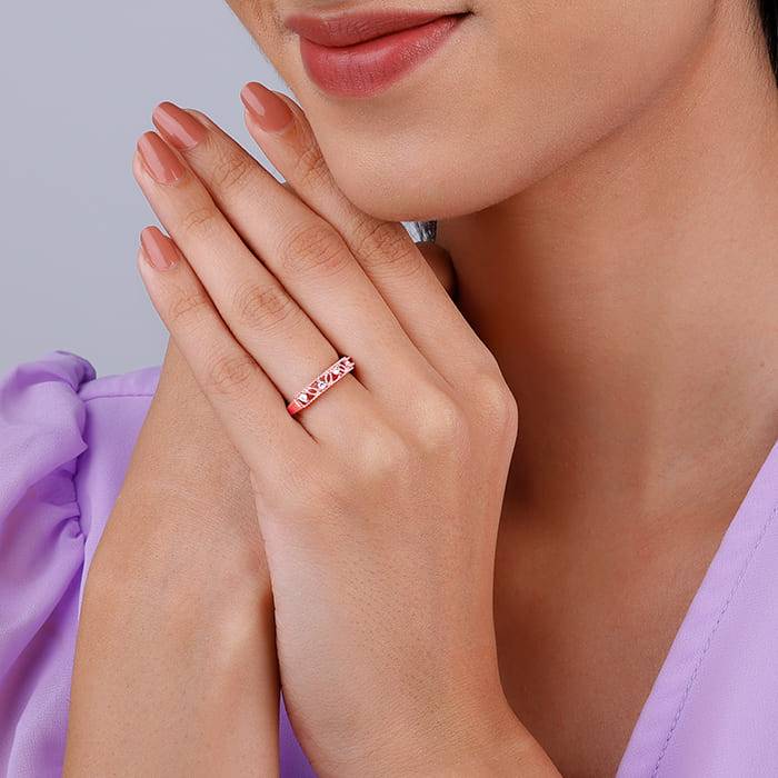 Giva 925 Sterling Silver Rose Gold Winged Bling Ring ,Fixed Size,Indian - 12 | Gifts For W : R01163