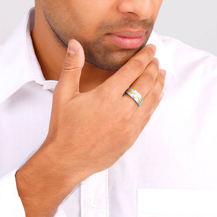 Giva 925 Sterling Silver And Golden Dual Tone Ring For Him,Fixed Size,Indian - 12, Us - 6  : R01186