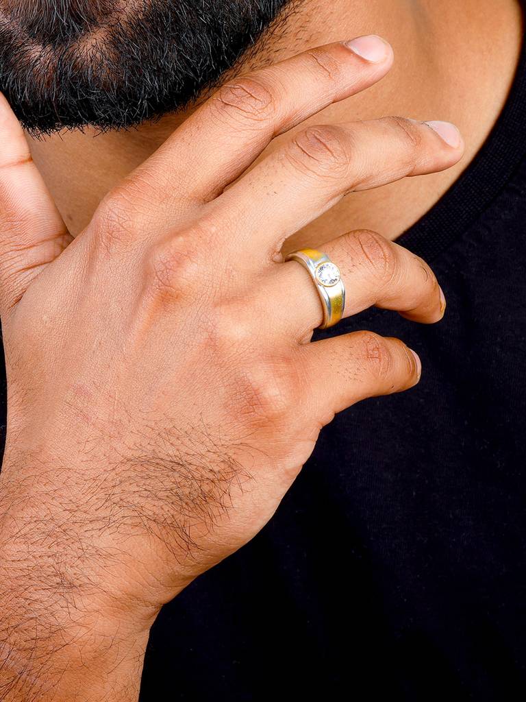 Giva 925 Sterling Silver And Golden Subtle Expression Mens Ring